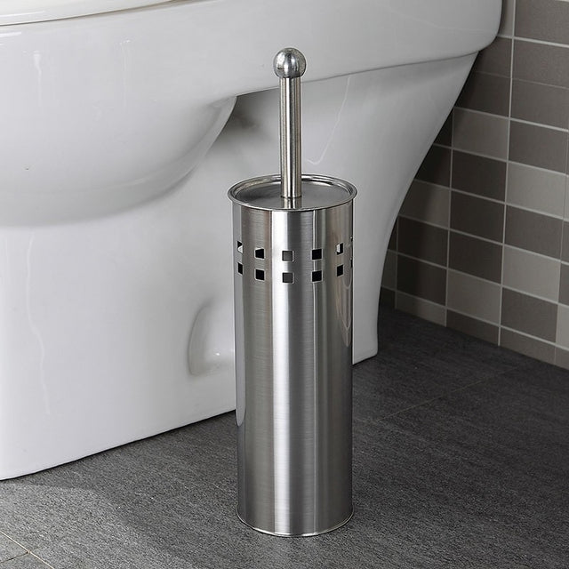 Toilet brush and holder stainless steel with white bristles on white background — iDecorators Kenya