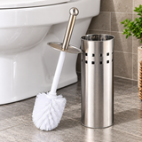 Toilet brush and holder stainless steel with white bristles on white background — iDecorators Kenya