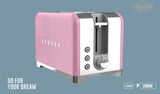 UAKEEN Germany 1000W 2-slice retro toaster in matte black with chrome trim, cancel reheat and defrost function buttons and browning level dial