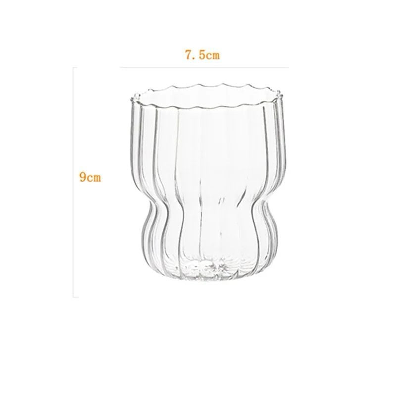 Glass Cup Cute Stripes Fat Cup Cream Cup Milk Coffee Breakfast Juice Mug High Temperature Resistant Glass Water Cup