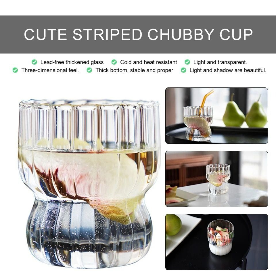 Glass Cup Cute Stripes Fat Cup Cream Cup Milk Coffee Breakfast Juice Mug High Temperature Resistant Glass Water Cup