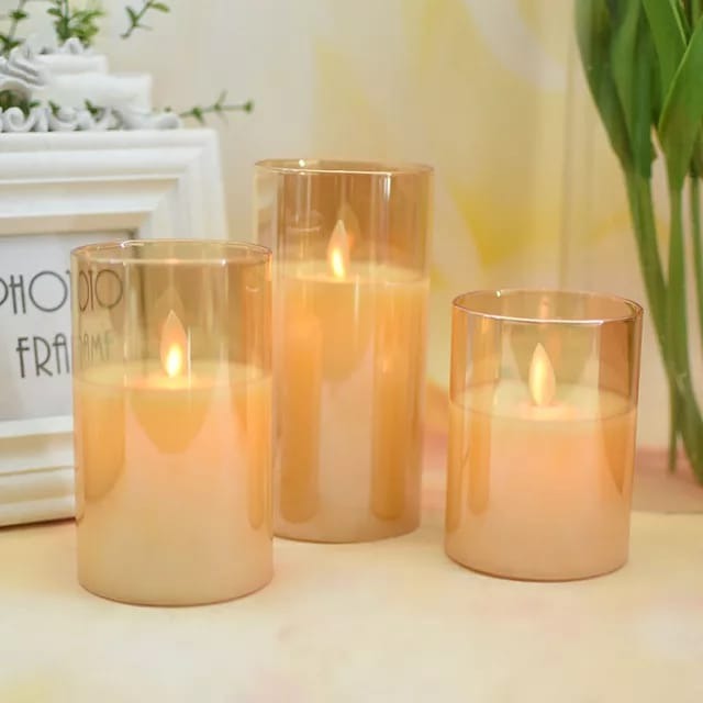 L.E.D Glass Candles with Remote control 3PCS