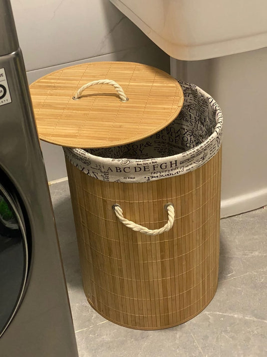 Large eco-friendly bamboo laundry basket round shape-