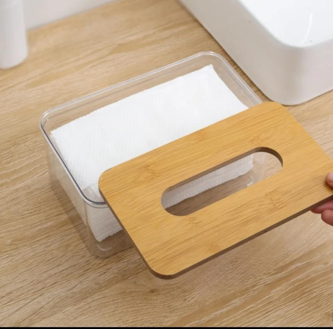 Acrylic transparent serviette holder with bamboo cover