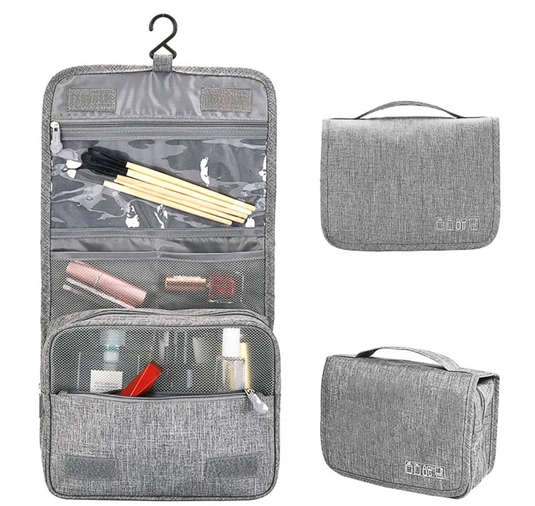 Portable cosmetic makeup toiletry bags with hooks