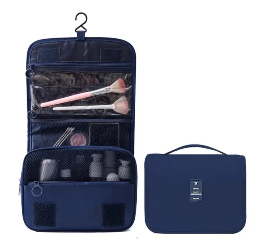 Portable cosmetic makeup toiletry bags with hooks