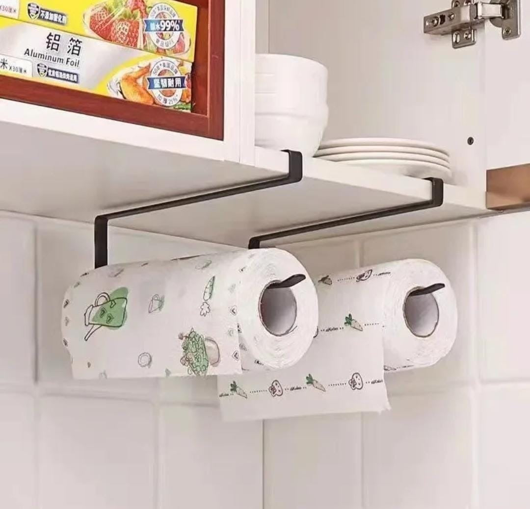 Shelf mounted metallic paper roll holder cabinet storage rack home tissue towel rack wall hanging shelf organizer