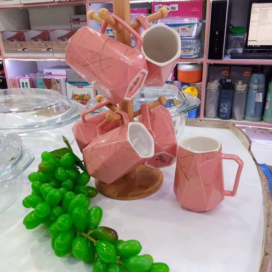 Marble Ceramic Cups 7 Piece