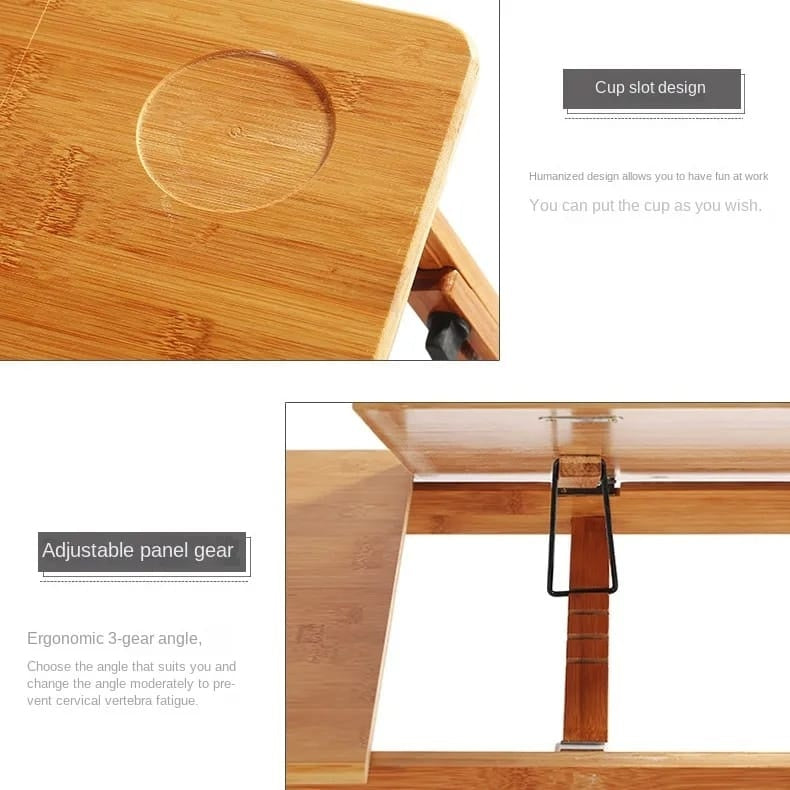 Foldable Bamboo laptopTable with double Fans and a drawer