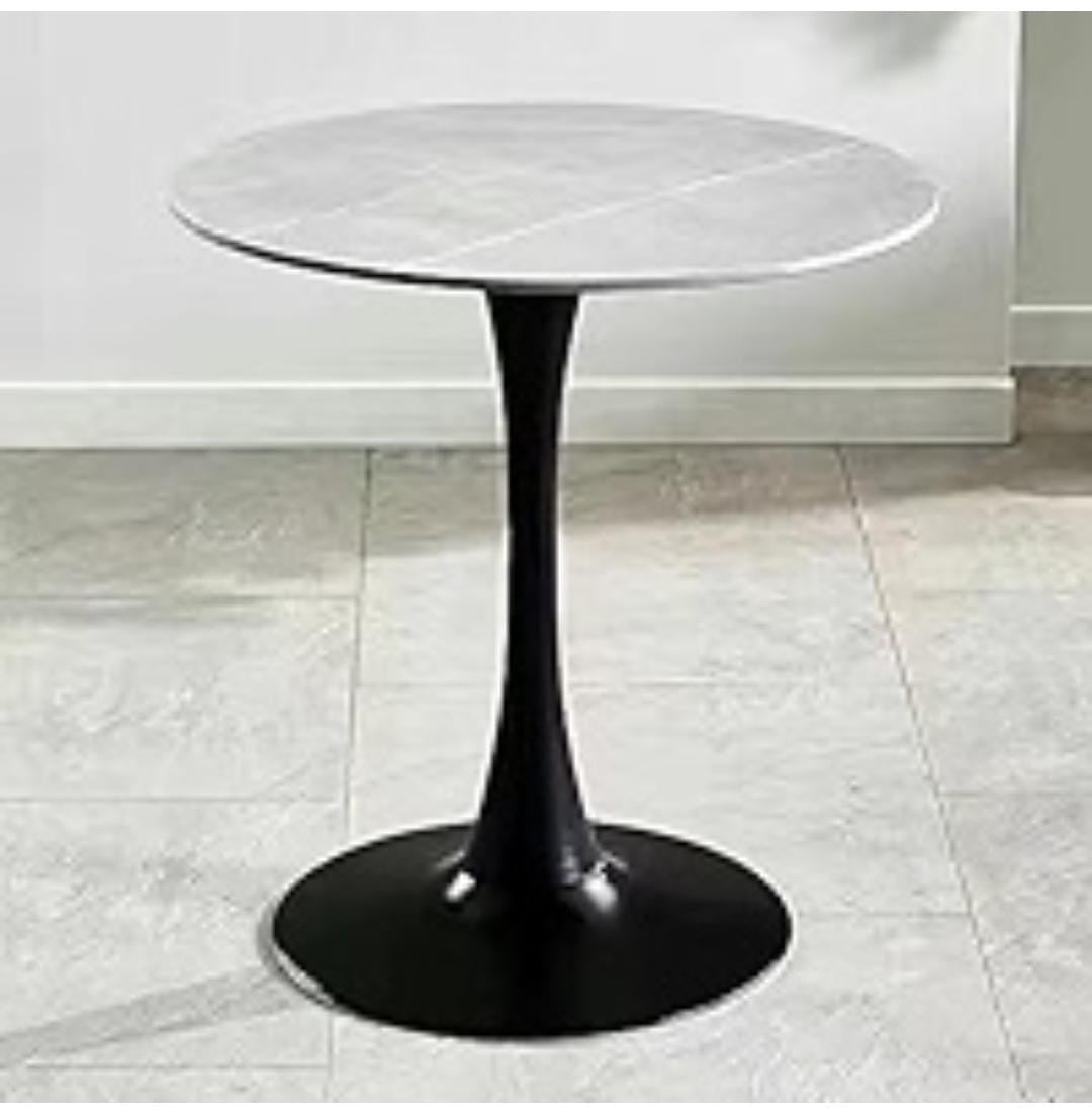 Round Dining Table with Faux Marble Top and Pedestal Base