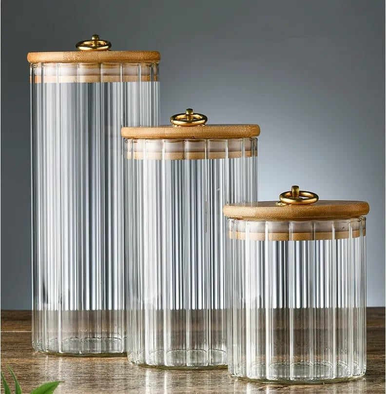 Set Glass Storage Jars With Bamboo Lids