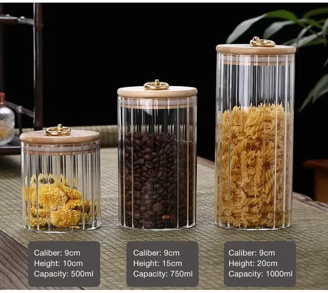 Set Glass Storage Jars With Bamboo Lids