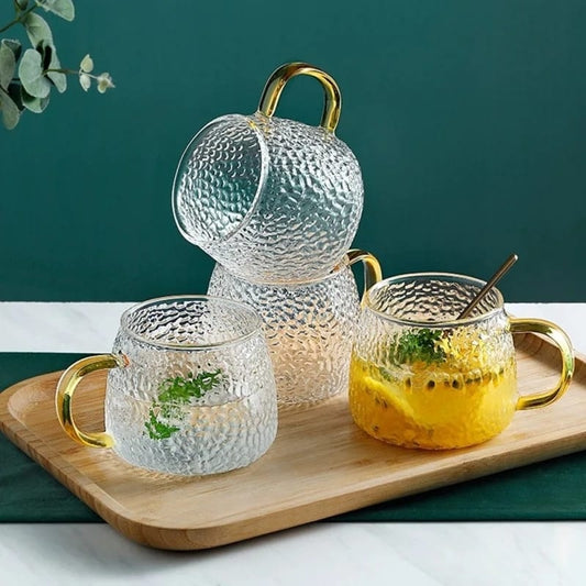 Hammer Patterned Glass Cups with a Gold Handle 6