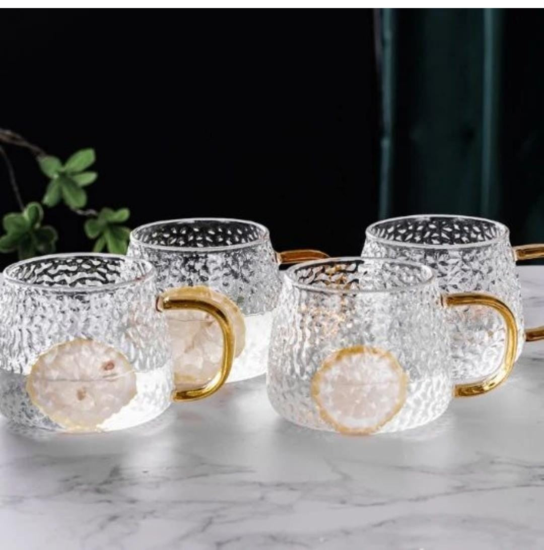 Hammer Patterned Glass Cups with a Gold Handle 6