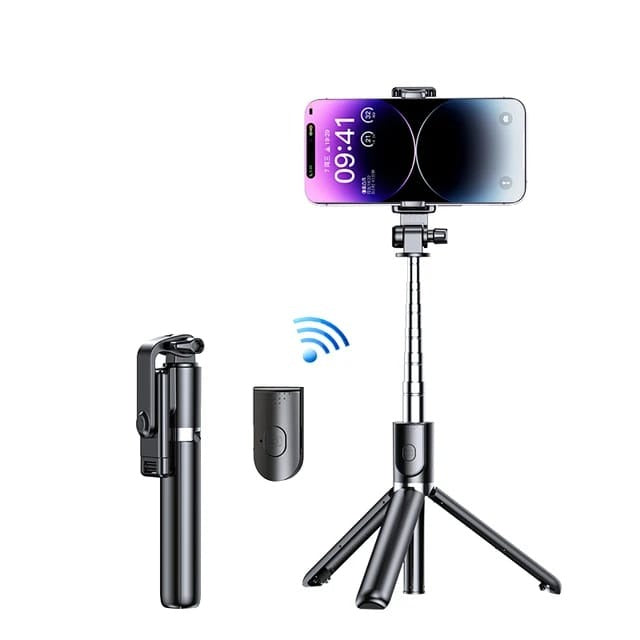 Selfie stick tripod with wireless remote