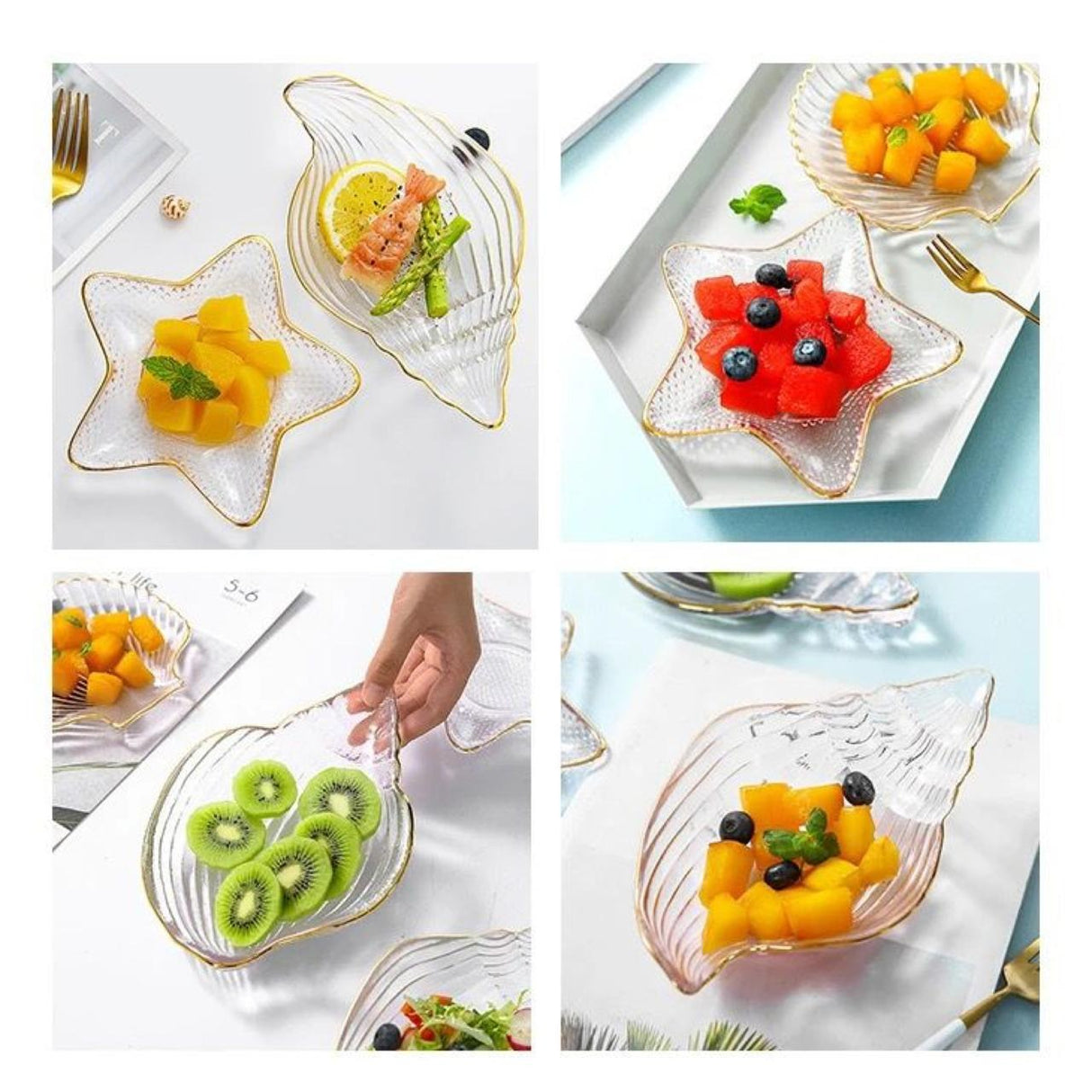5pc Nordic style clear conch shape shell salad/decor dish