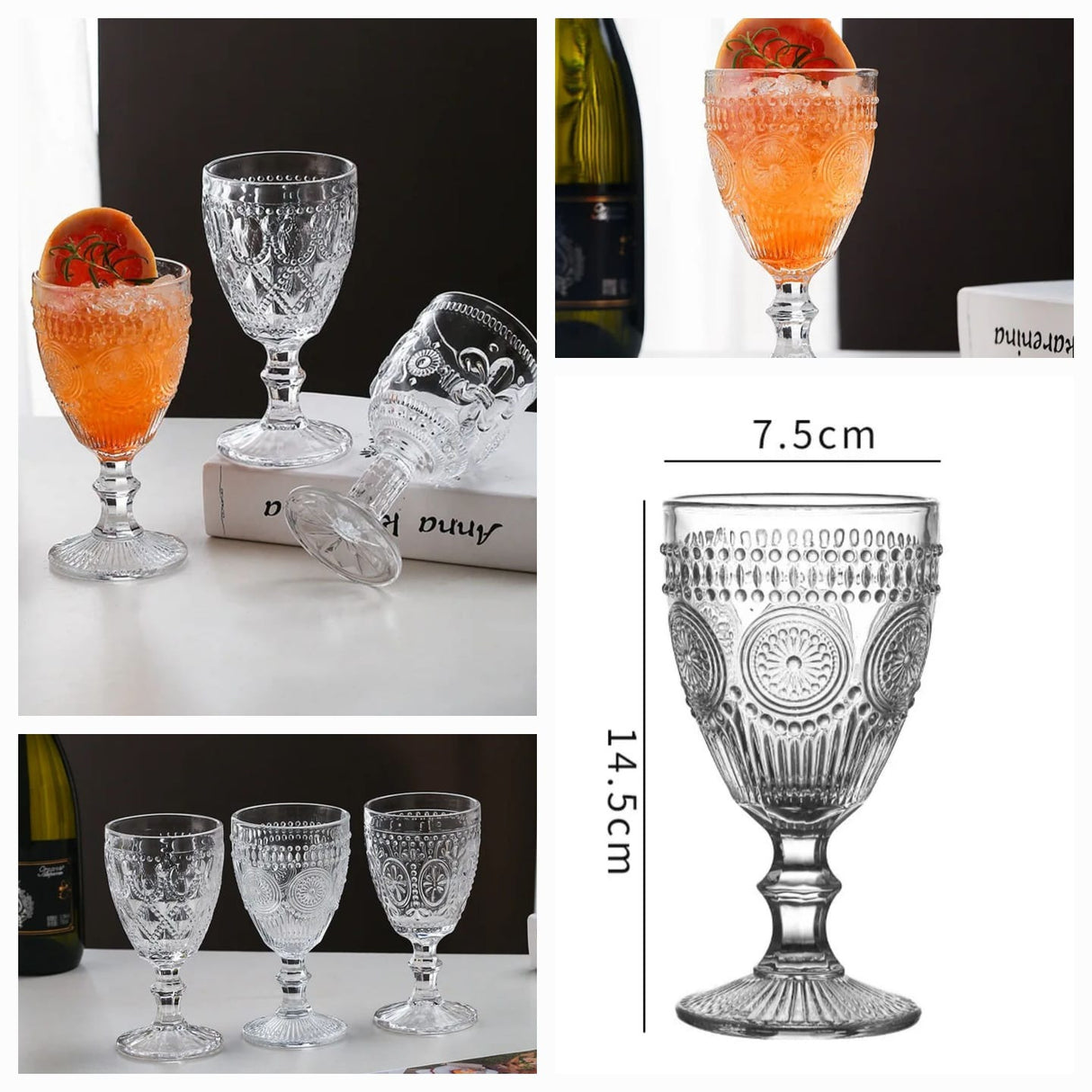 Retro embossed goblet/floral cocktail glass