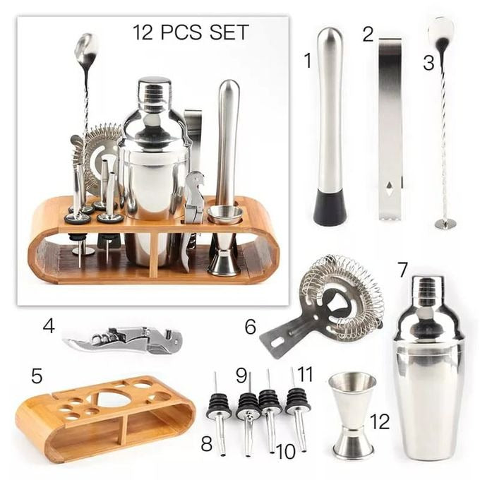 Stainless Steel  Cocktail Shaker Set  (750ml) 12Pcs set