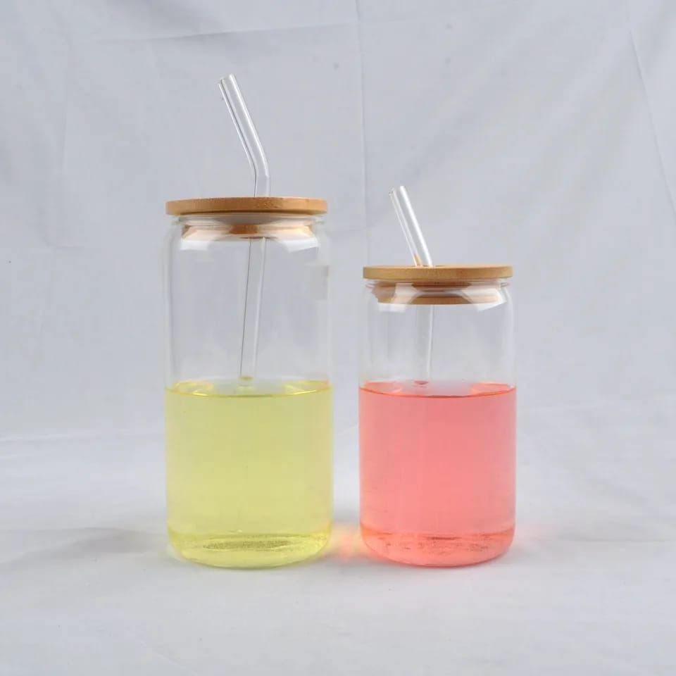 Bamboo lid glass with lid and  straw