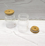 high quality borosilicate stripped glass with lid and straw 500ml