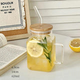 high quality borosilicate glass cup with handle and bamboo lid 620ml