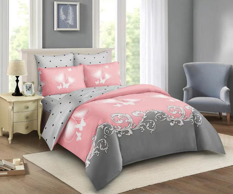 Material - cotton 
 5by 6 binded duvet Size - 200cm by 230cm
Includes 1pc bedsheet & 2 pillow cases