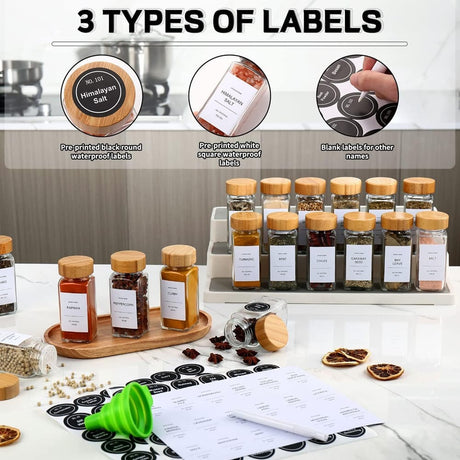 29pcs SET GLASS STORAGE SPICE  JARS WITH BAMBOO LID