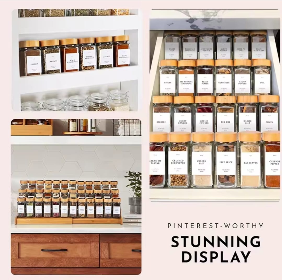 29pcs SET GLASS STORAGE SPICE  JARS WITH BAMBOO LID