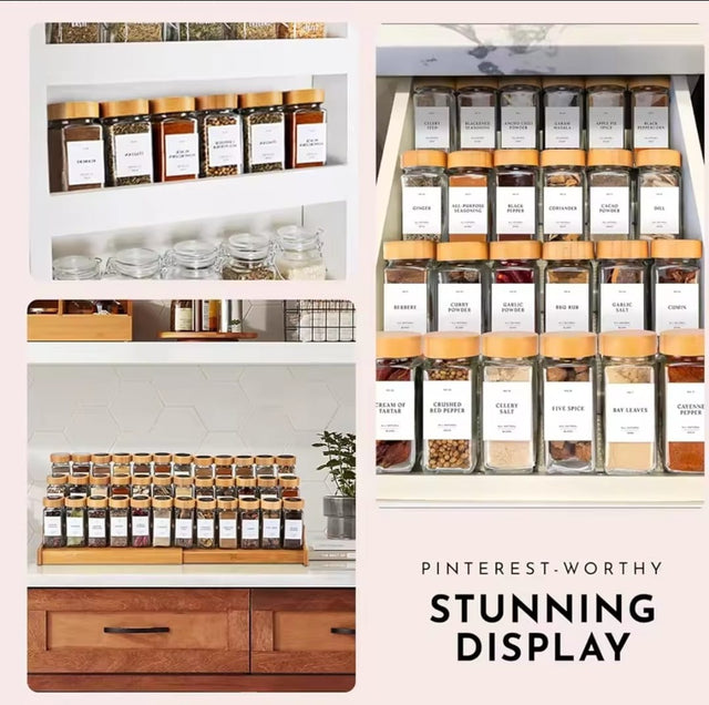 29pcs SET GLASS STORAGE SPICE  JARS WITH BAMBOO LID