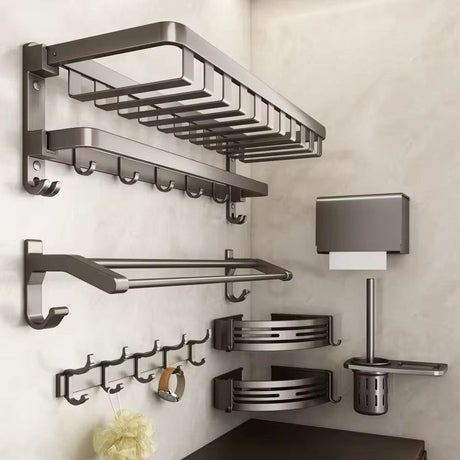 7pcs Multifunctional Aluminum Bath Towel Storage Rack Set Bathroom Storage Rack