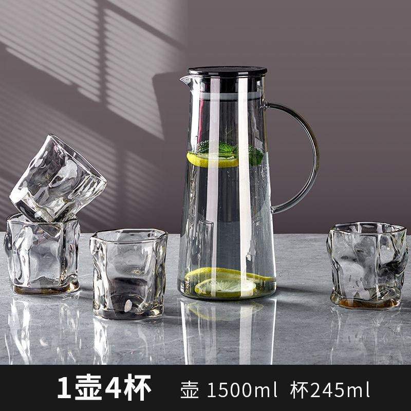 Glass Water Pitcher With Lid and 4pc Water Glasses 1500ml