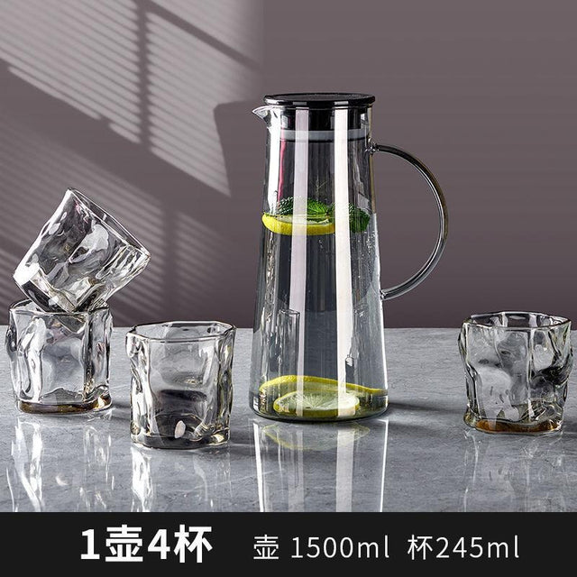 Glass Water Pitcher With Lid and 4pc Water Glasses 1500ml