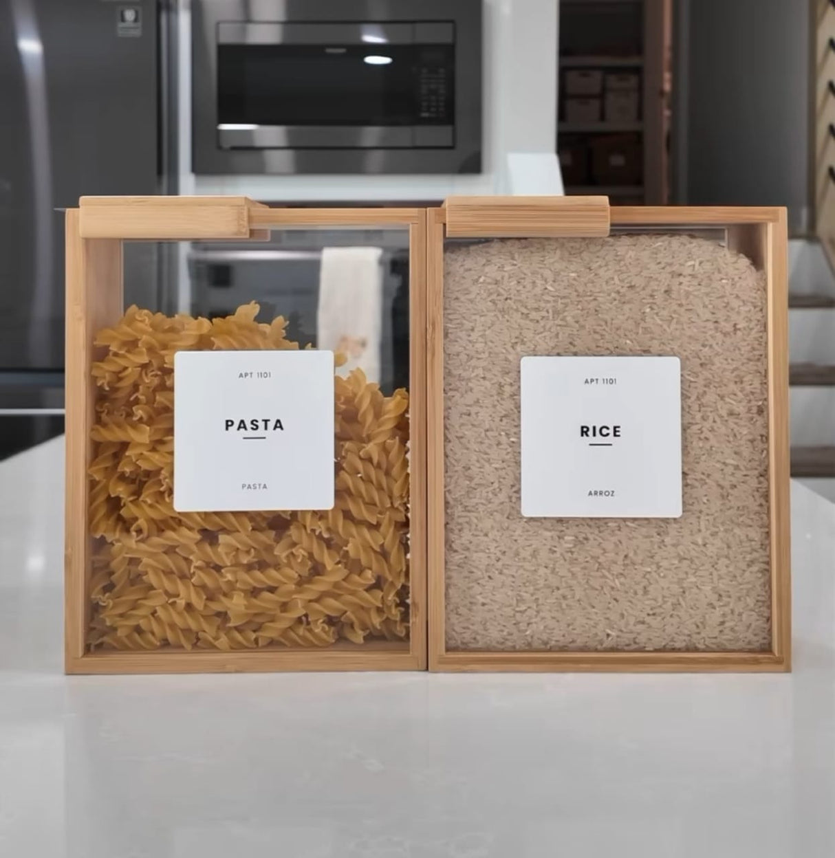 Bamboo Food Storage containers with magnetic lid.