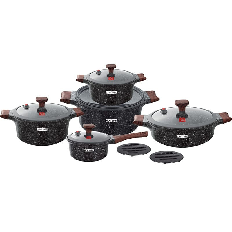 12Pcs UCC LIFE  Granite Die-Cast Nonstick Cookware Set.