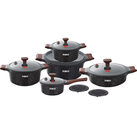 12Pcs UCC LIFE  Granite Die-Cast Nonstick Cookware Set.