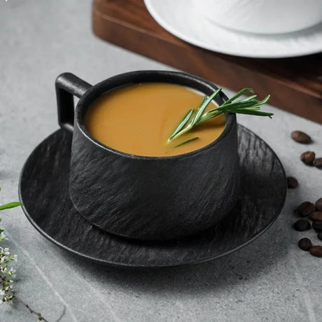 Black cup and saucer (a set of 6 pcs)