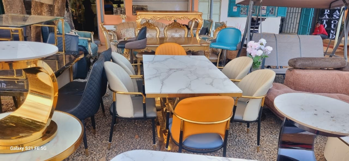 pure marble dining table with six dining chairs