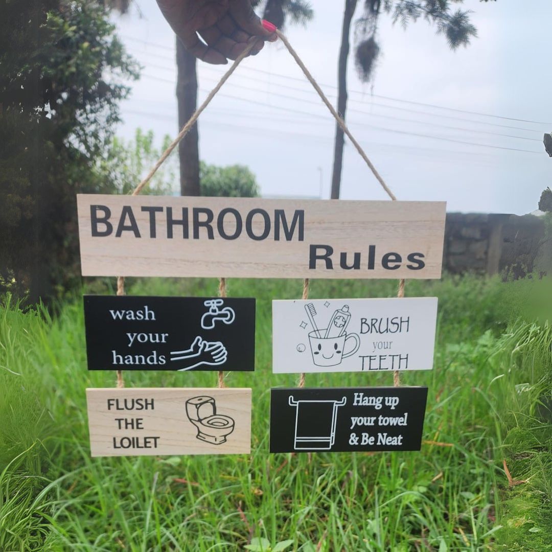 Wooden Wall Hanging  Bathroom Rules also for house Decor