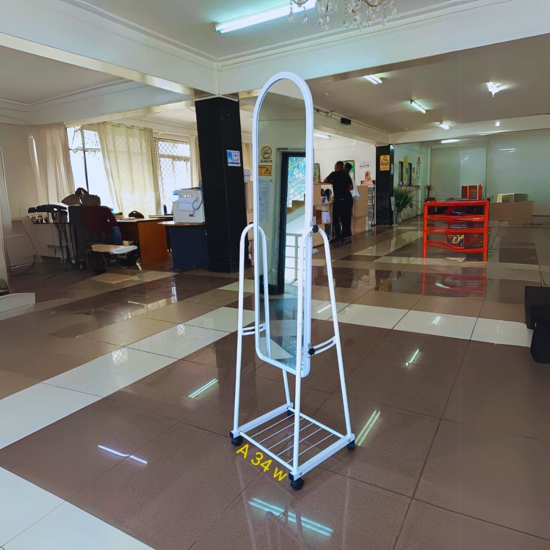 White Full Length Dressing Mirror with Wheels and shoes Rack