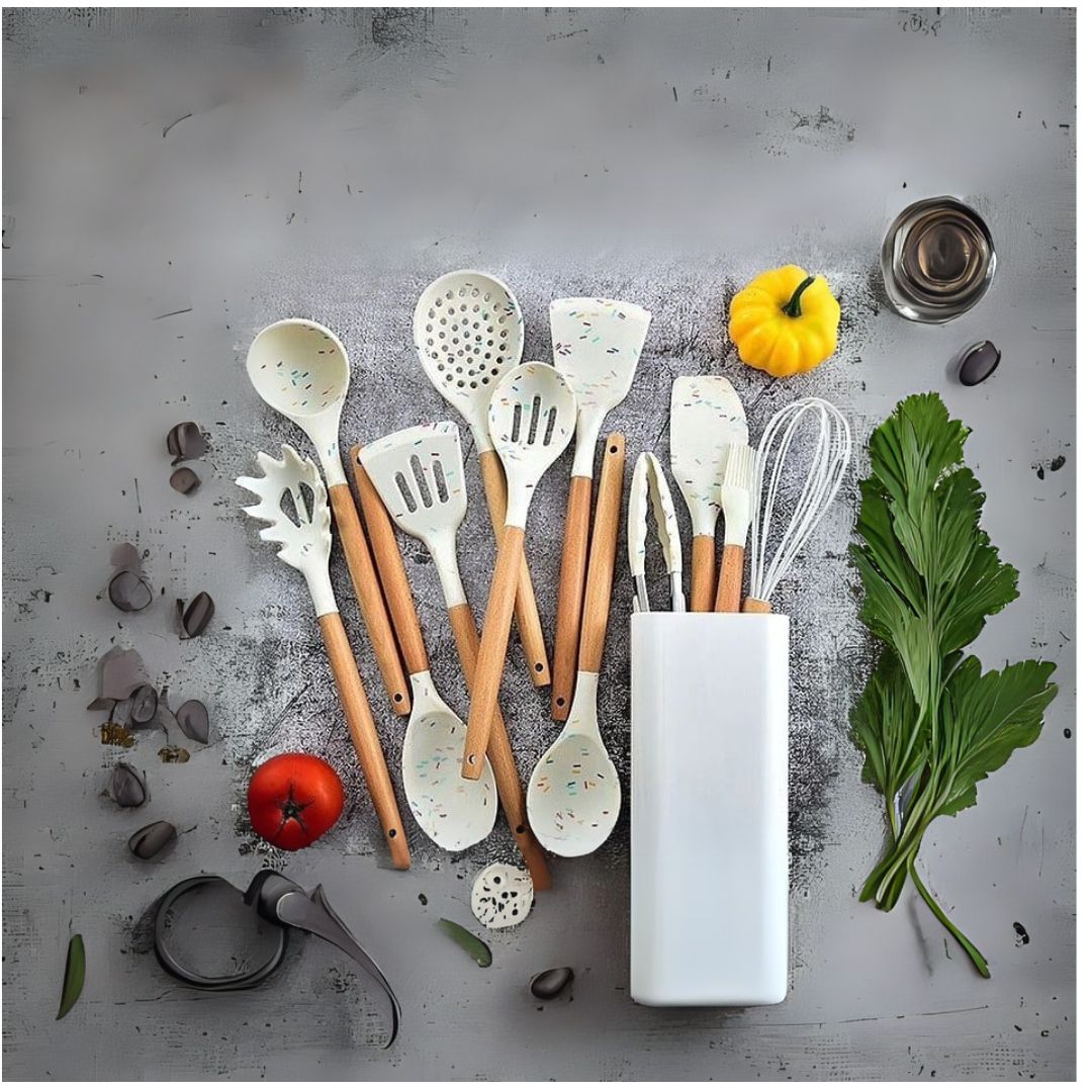 Unique white marble silicone spoon set