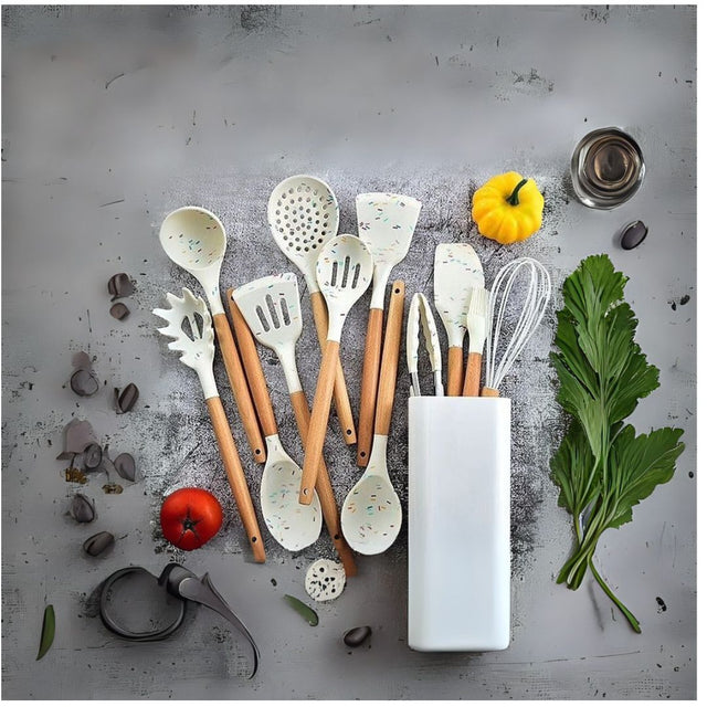 Unique white marble silicone spoon set