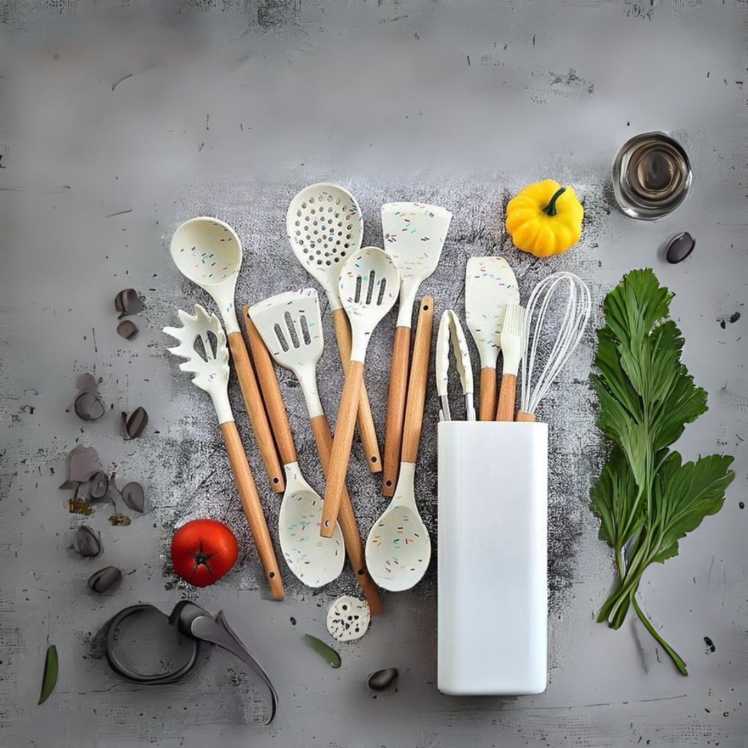 Unique white marble silicone spoon set