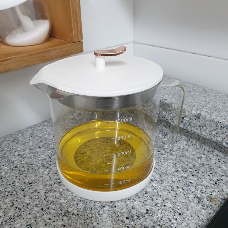 Glass pot oil filter/storage