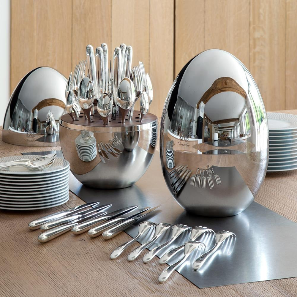 Egg Shaped Silver Mirror Polish Tableware Cutlery Set