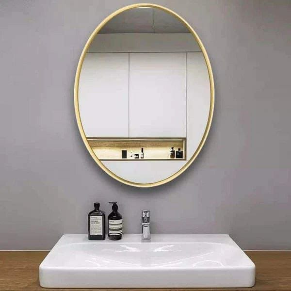 Oval gold vanity unbreakable mirror