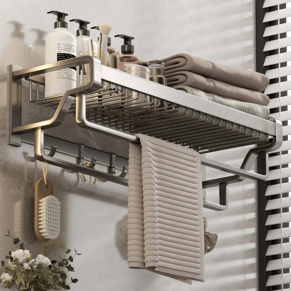 Bathroom wall mounted towel rack accessory with hooks 60cm