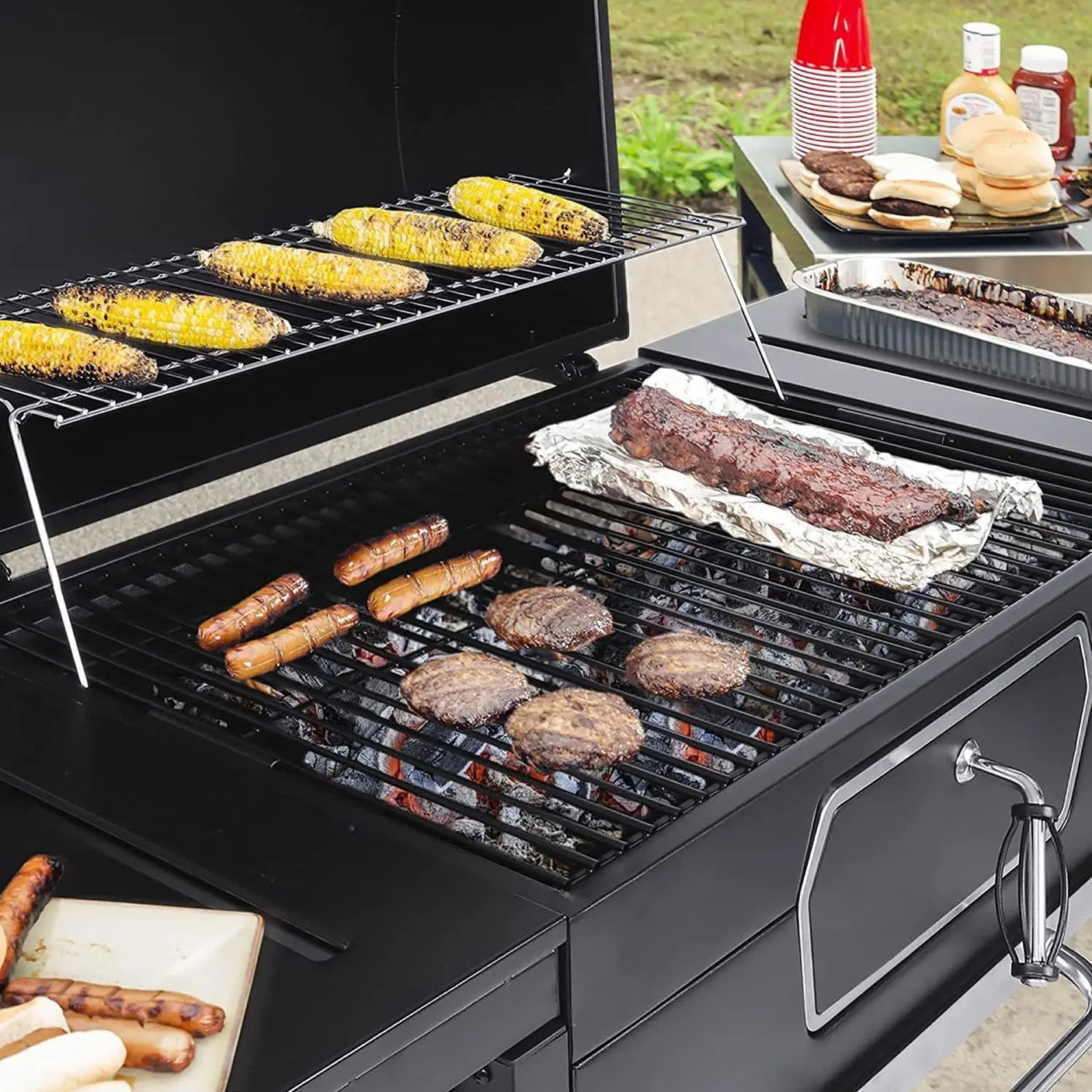 Outdoor Garden Barbecue Portable BBQ Grill Outdoor Large Charcoal Trolley Rectangular BBQ Barbecue Grill