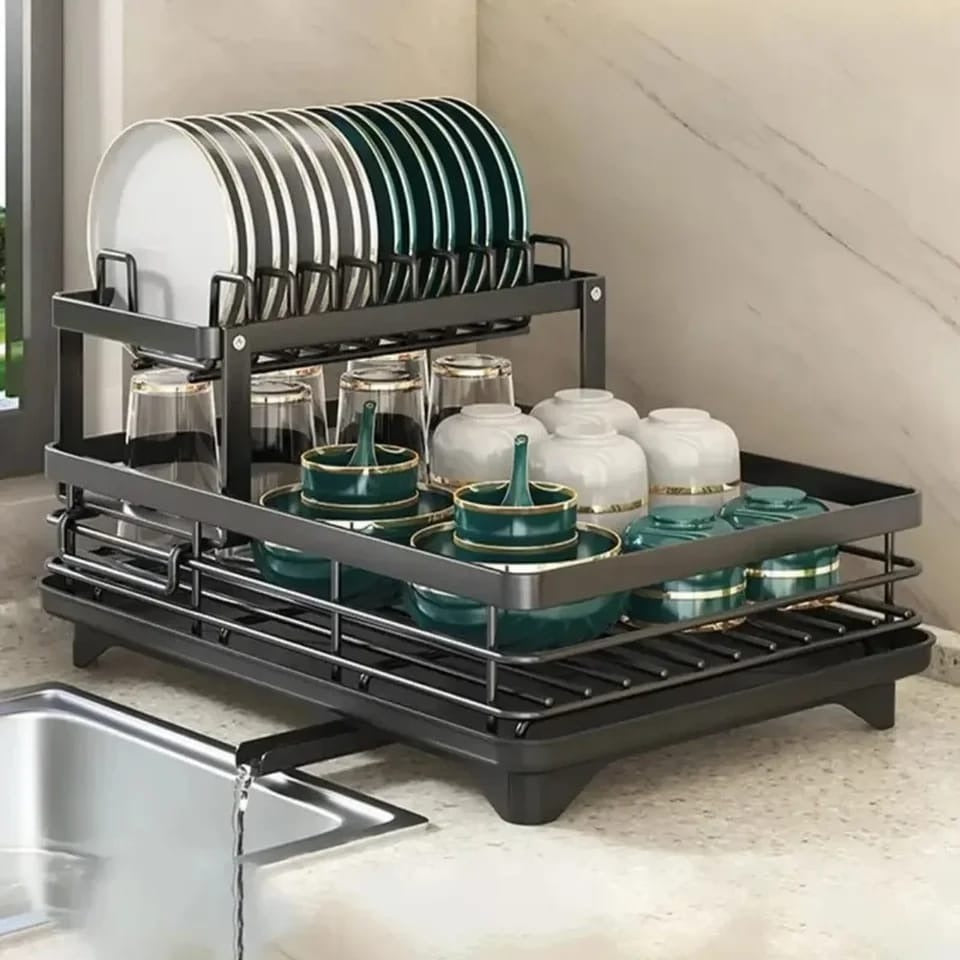 2 tier dish rack with cutlery holder & Chop Board Holder