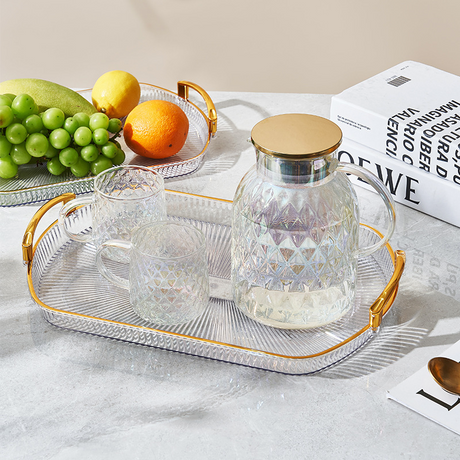 Acrylic rectangular Vanity Tray with Gold Handles
