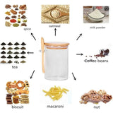 Glass spice / storage jar with spoon and bamboo lid